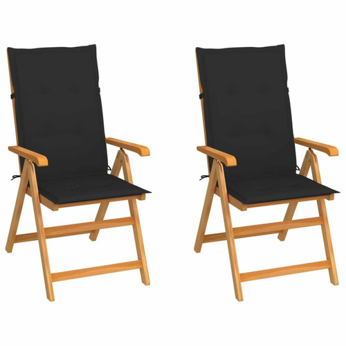 Maison Chic - Lot de 2 Chaises de jardin avec coussins | Fauteuil chaises d'extérieur noir Bois de teck massif -GKD46605 Maison Chic  - Jardin
