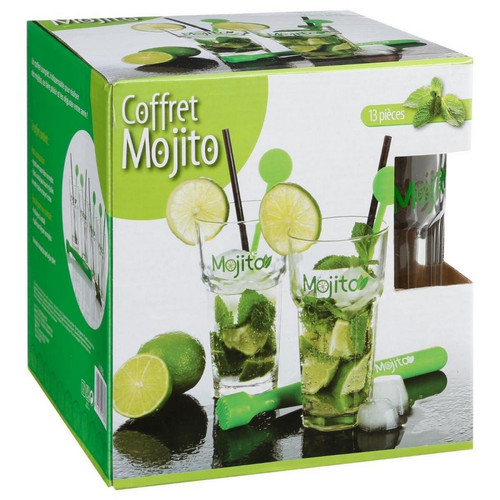 Dosette café kit Mojito 13 pièces : verres, pailles, touilleurs et pilon