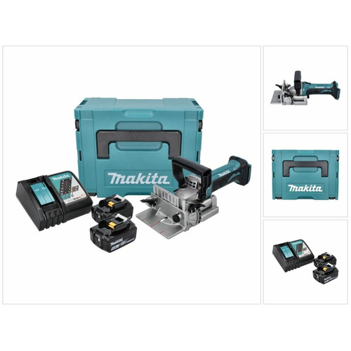 Makita - Makita DPJ 180 RTJ Machine à rainurer de batterie 18 V 100 mm + 2x Batteries 5,0 Ah + Chargeur + Makpac Makita  - Rainureuses, tourillonneuses, fraiseuses Makita