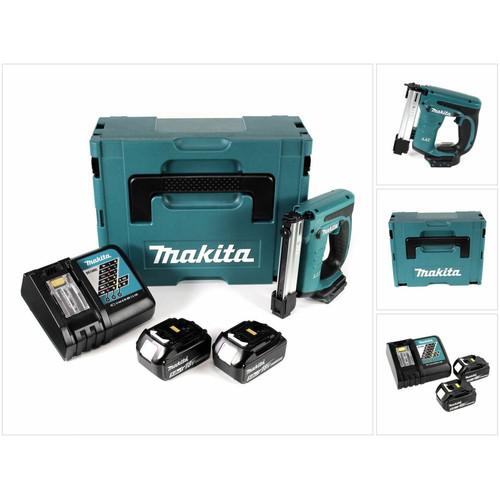 Makita - Makita DST 221 RTJ 18 V Li-ion Agrafeuse/Cloueur sans fil + Coffret de transport Makpac + 2x Batteries BL 1850 B 5,0 Ah + Chargeur DC 18 RC Makita  - Agrafeuses Makita