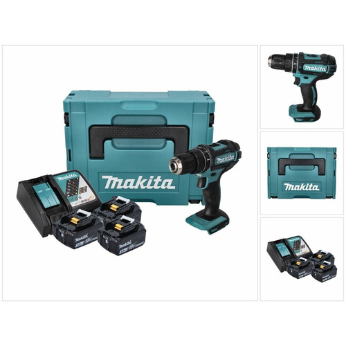 Makita - Makita DHP 482 RF3J Perceuse-visseuse à percussion sans fil 18 V 62 Nm + 3x Batteries 3.0 Ah + Chargeur + Coffret Makpac Makita  - Perceuse Makita Outillage électroportatif