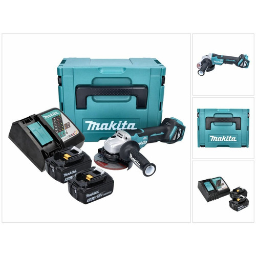 Makita - Makita DGA 515 RTJ Meuleuse d'angle sans fil 18 V 125 mm Brushless + 2x Batteries 5,0 Ah + Chargeur + Makpac Makita  - Meuleuse makita sans fil