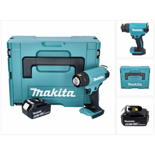 Makita - Makita DHG 180 T1J Pistolet à air chaud sans fil 550 °C 18V  + 1x Batterie 5,0Ah  +  Coffret Makpac - Sans chargeur Makita  - Décapeurs thermiques