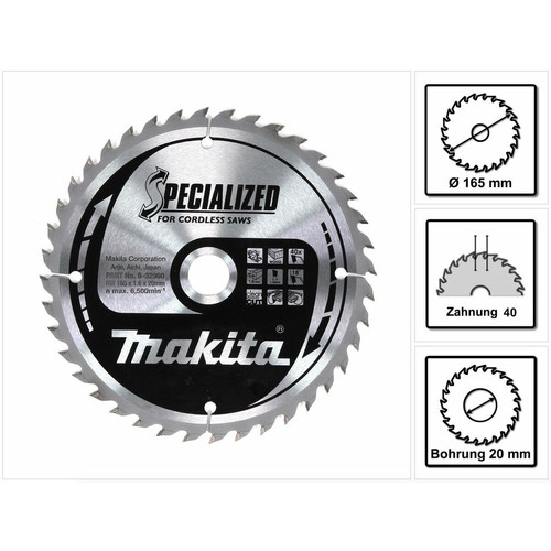 Makita - Makita SPECIALIZED Lame de scie circulaire pour bois 165 x 20 x 1,6 mm, 40 dents ( B-32960 ) Makita  - Makita
