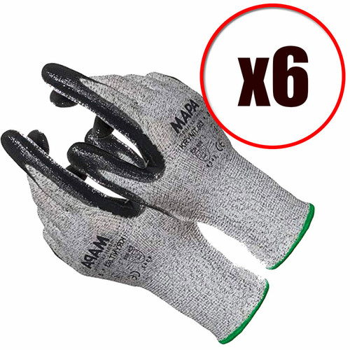 Mapa - Lot de 6 paires de gants de travail tricot anti coupure Krynit 563 EN388 EN 420 Mapa  - Mapa