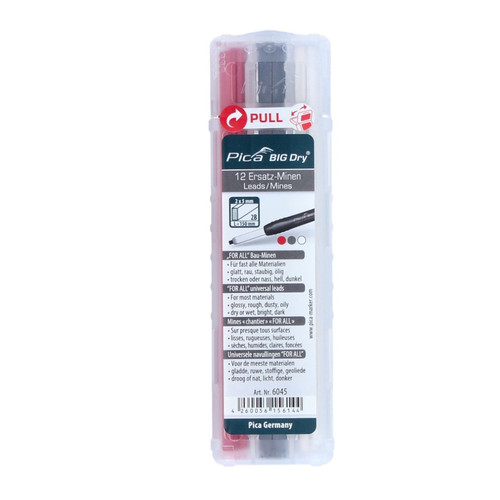 Marker - Pica Marker BIG Dry Longlife Set de crayons de charpentier + 12x Mines de rechange (6095) - Pointes à tracer, cordeaux, marquage