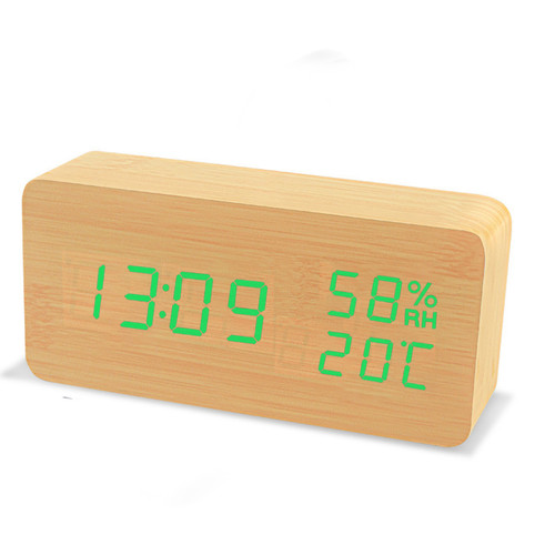 marque generique - LED réveil horloge en bois commande vocale numérique bois - vert bambou marque generique  - Réveil