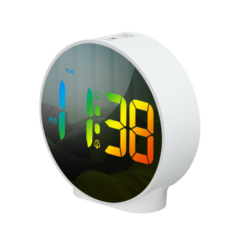marque generique - Réveil de Table numérique LED, affichage Snooze, veilleuse ronde, horloge de bureau, USB, décoration de la maison, cadeaux, 3 couleurs - blanc-coloré marque generique  - Horloge Murale Réveil