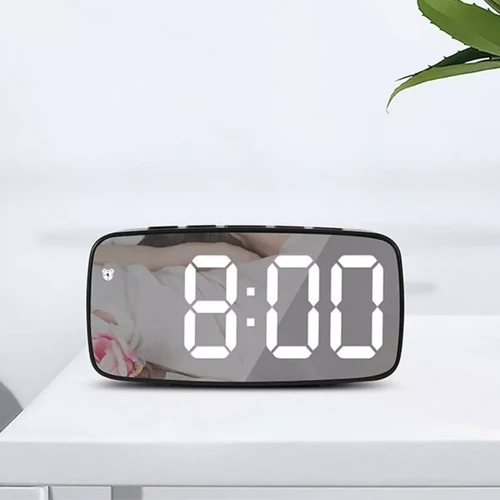 Réveil Réveil à écran miroir LED, horloge numérique créative, commande vocale, Snooze, heure, Date, température, Style rectangulaire/rond - Acrylique vert