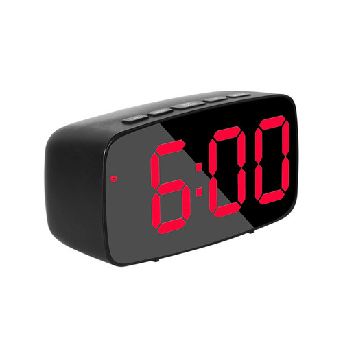 Réveil marque generique Réveil à écran miroir LED, horloge numérique créative, commande vocale, Snooze, heure, Date, température, Style rectangulaire/rond - Acrylique rouge