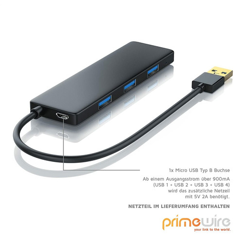 marque generique USB 3.0 Hub avec 4 Ports Bloc d'alimentation de 2A 1,5m câble Micro USB - Slim Design - Compatible avec Les Ordinateurs Portables Ordinateur ultrabooks et d'autres appareils - Noir