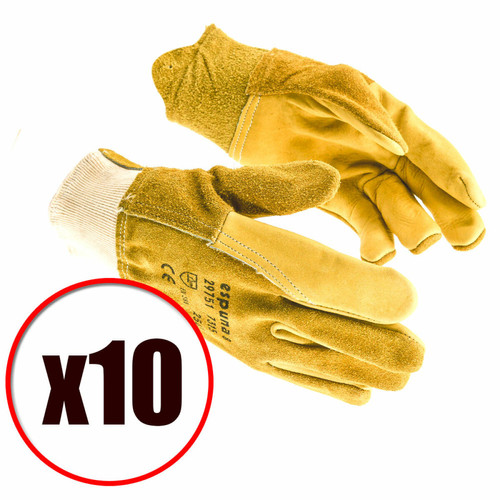 marque generique - Lot de 10 gants de travail manutention cuir fleur de bovin EN388 marque generique  - Gants de jardinage