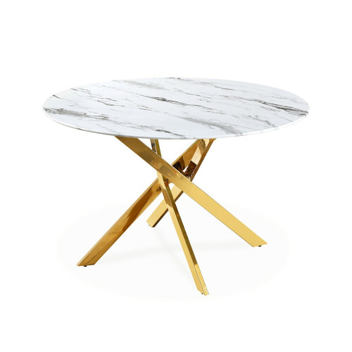marque generique - Table ronde en verre effet marbre et pied doré Holy marque generique  - Table ronde marbre