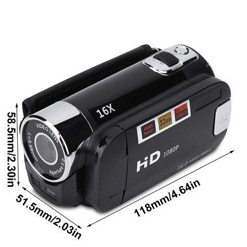 Appareil compact Full HD Rotation 16X Caméscope numérique haute définition Caméra vidéo DV (EU Black)