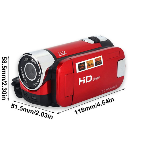 marque generique Full HD Rotation 16X Haute Définition Caméscope Numérique Caméra Vidéo DV (EU Rouge)