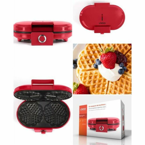 Livoo - Appareil à gaufres rouge en forme de cœur 10 pièces par fournée antiadhésif Poignée thermorésistante Livoo  - Croque monsieur et gaufrier rouge