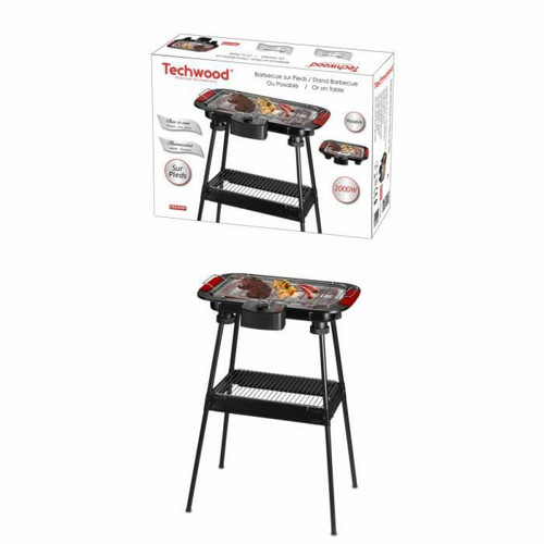 Techwood Barbecue Electrique sur Pieds ou de Table Rouge 2000W + Set de 4 accessoires pour barbecue