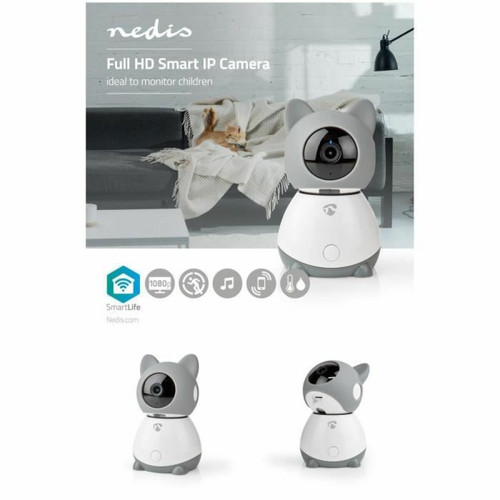 Nedis - Caméra intérieure IP Wi-Fi Full HD 1080p Panoramique capacité microSD 128G capteur de mouvement | Vision nocturne | Android™ / IOS Nedis  - Caméra de surveillance connectée Nedis