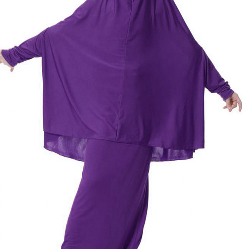 Vêtement connecté fille musulmane islamique manches longues deux pièces prière robe abaya violet xl