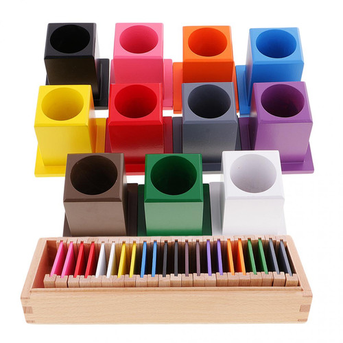 marque generique - 11pcs Porte-crayons de Couleur Différent + Set de Boîte avec Carte Coloré en Bois - Montessori Jouet Réveils Educatifs pour Enfant - Puzzles Enfants
