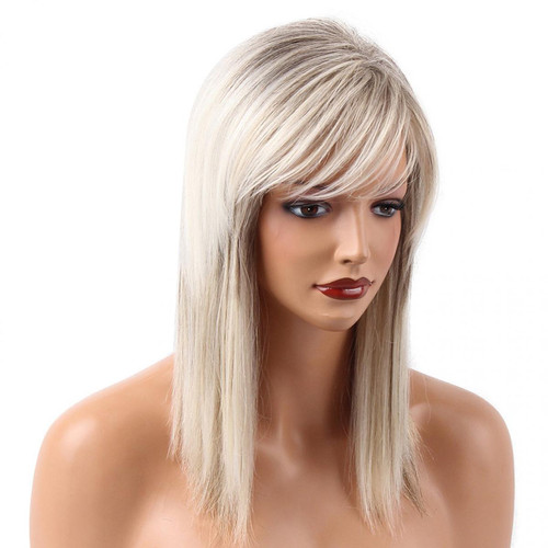marque generique 16'' Perruques Femme Longues Chic en Vrais Cheveux Humains et Frange Moelleux Perruque Stratifiée Argent Blonde