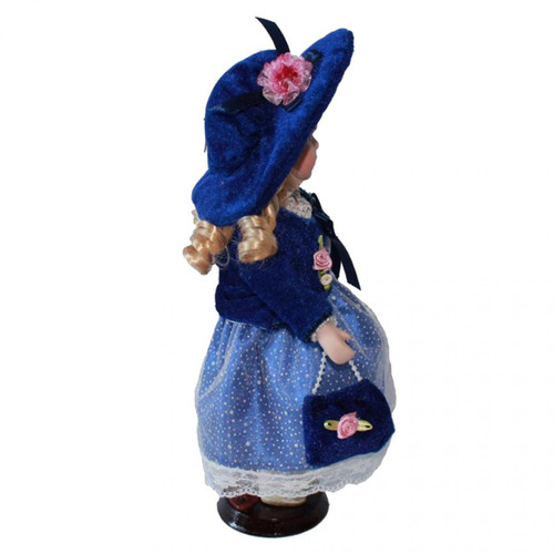 Poupons 30cm poupées élégantes en porcelaine fille chiffres en robe de princesse bleu foncé