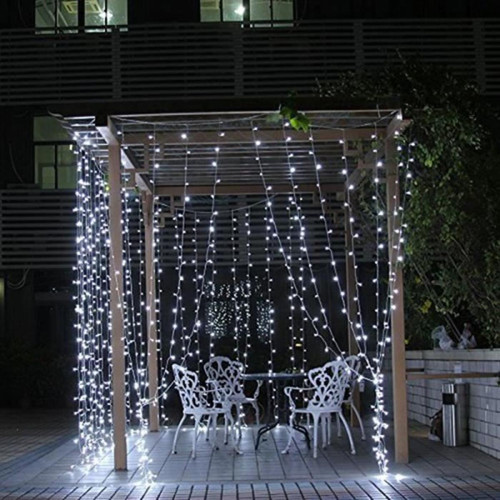 marque generique 3m * 3m LED rideau lumineux Guirlande lumineuse LED cascade glace bande lumière mise en page de fond décoration de mariage Blanc