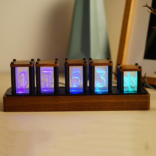 Réveil 6 Bit Nixie Clock Desk Colorful LED Horloge Affichage De L'heure Base En Bois Noyer