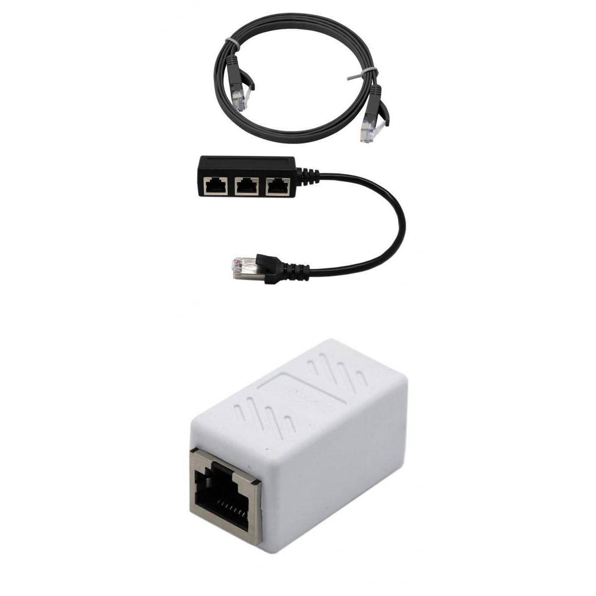 marque generique - Adaptateur De Connecteur LAN Ethernet RJ45 + Répartiteur  De Port RJ45 à 3 RJ45 Et Câble Cat 6 - Câble antenne - Rue du Commerce