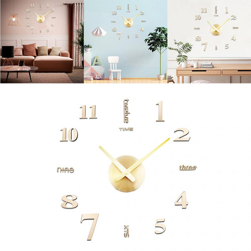 marque generique Autocollant 3D Minimaliste Horloge Murale Chambre Restaurant Salle De Bains Décor Artisanat Or
