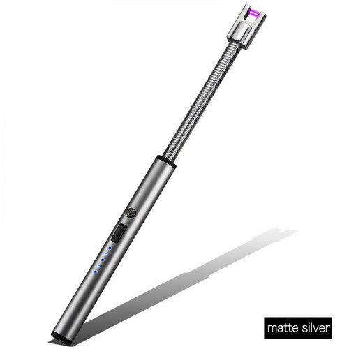 marque generique BBQ Bougie Briquet Électrique Rechargeable USB Long Briquet Flexible Argent