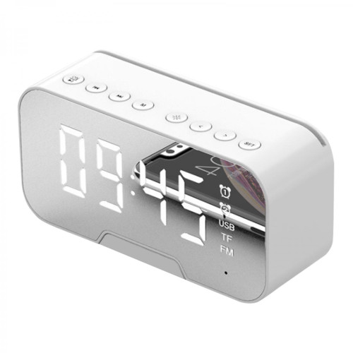 Réveil marque generique Bluetooth 5.0 Haut-parleur Radio FM Miroir LED Réveil Chargeur USB Maison Blanc
