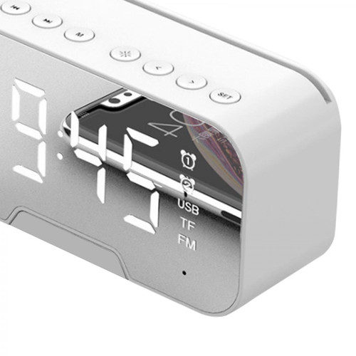 marque generique Bluetooth 5.0 Haut-parleur Radio FM Miroir LED Réveil Chargeur USB Maison Blanc