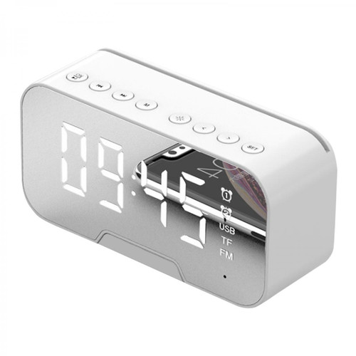 Réveil Bluetooth 5.0 Haut-parleur Radio FM Miroir LED Réveil Chargeur USB Maison Blanc