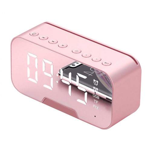 Réveil Bluetooth 5.0 Haut-parleur Radio FM Miroir LED Réveil Chargeur USB Maison Rose