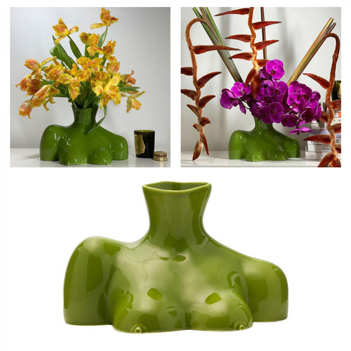 marque generique Céramique Corps Humain Fleur Vase Sculpture Bureau Pendaison De Crémaillère Cadeaux Vert L