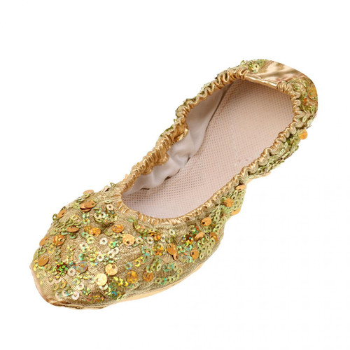 marque generique Chaussures de danse du ventre semelles douces chaussures de performance de danse avec paillettes m d'or