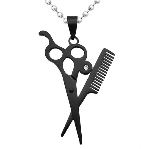 marque generique - Ciseaux de coiffeur en acier inoxydable peigne pendentif collier avec chaîne noire marque generique - Jeux & Jouets