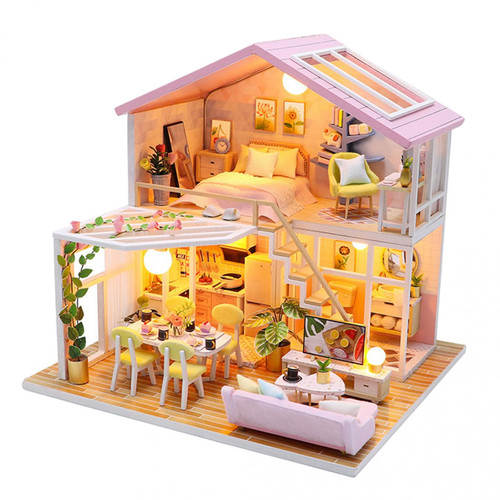marque generique - DIY Kit Dollhouse Miniature avec des Meubles Kits 3D En Bois Miniature Maison-2 Histoires Miniature Poupées Maison Chalet Bâtiment Modèle - Poupées & Poupons