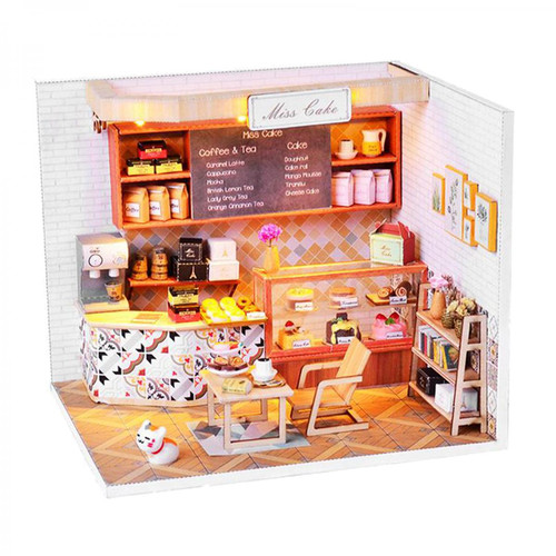 Poupées marque generique DIY Miniature Dollhouse Kit Temps Gâteau Maison de Poupée DIY Kit avec En Bois Meubles Lumière Cadeau Maison Jouet pour Adultes et enfants de Noël