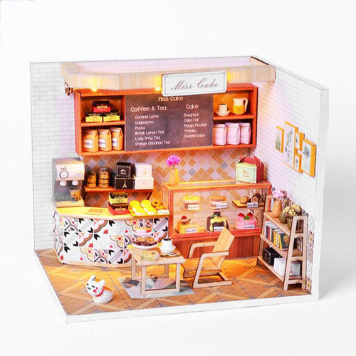 marque generique DIY Miniature Dollhouse Kit Temps Gâteau Maison de Poupée DIY Kit avec En Bois Meubles Lumière Cadeau Maison Jouet pour Adultes et enfants de Noël