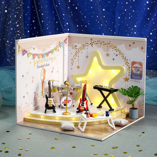 marque generique Dollhouse avec Dollhouse Meubles et Instrument de Musique Maison de Poupée pour les Filles 1:12 Échelle pour Enfants Jeux de simulation Maison de