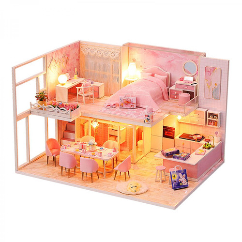 marque generique - Dollhouse Miniature avec des Meubles Ensemble Complet 3D En Bois DIY Dollhouse Kit avec LED Light  &  Antipoussière Salle Creative Cadeaux pour marque generique  - Poupées & Poupons