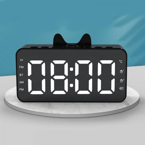 marque generique Double Radio-réveil Bluetooth Snooze Haut-parleur Horloge De Bureau Bureau Maison Noir