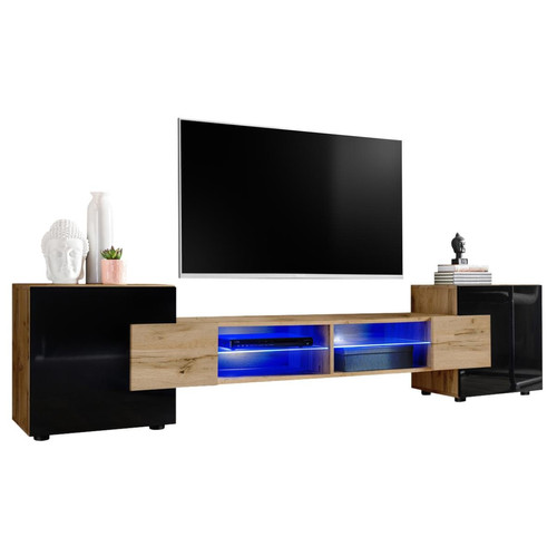 marque generique - Extreme Furniture Bridge Meuble télé | Meuble télé avec 2 étagères en verre & 2 portes | LED | Design moderne | Rangement pratique marque generique  - Meuble hi fi verre