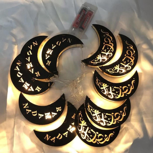 Guirlandes lumineuses Guirlande lumineuse LED pour la maison Ramadan Kareem Accessoires de décoration à piles Grande forme de lune RAMADAN