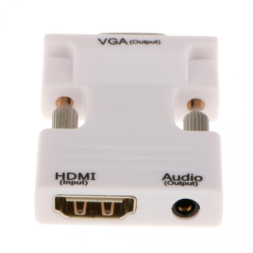 marque generique Hdmi Femelle Convertisseur Vga Mâle + Support Adaptateur Audio 1080p Sortie Blanc
