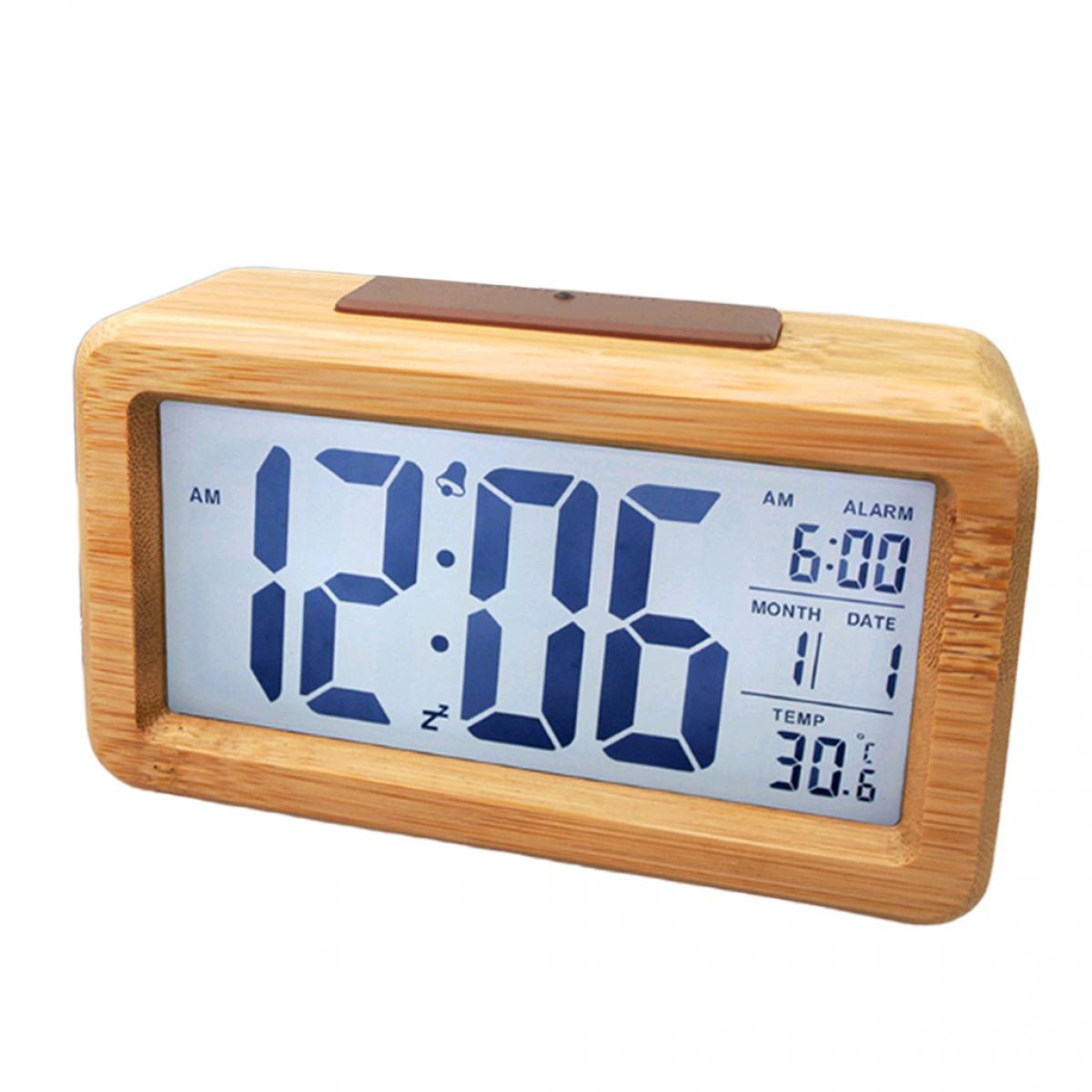 Réveil marque generique Horloge électronique Intelligente En Bois Avec Affichage De La Température Et Date En Bois