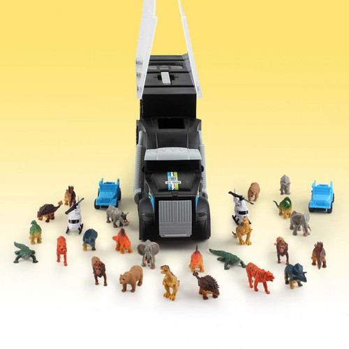 Jouet pour chien Jouet Camion Transporteur avec 24 Dinosaures et Mini Hélicoptère Cadeau pour Enfant 3 4 5 Ans Fille Garcon
