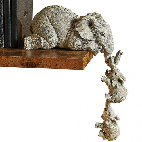 marque generique Éléphant mignon Figurines, Mère et Deux Bébés Suspendus Ornement Statue pour la Décoration de Table, main-Peint Animaux À pour